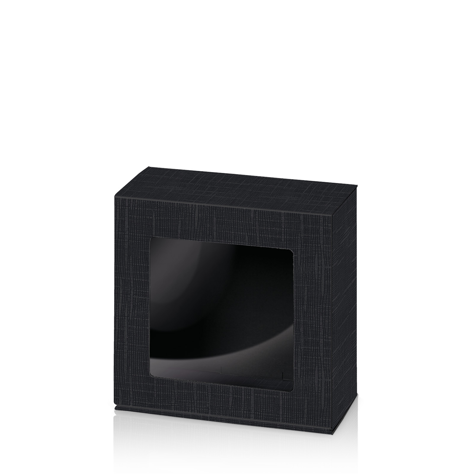 Geschenkbox schwarz200x200x100 4-eckig mit Fenster Seta-glatt