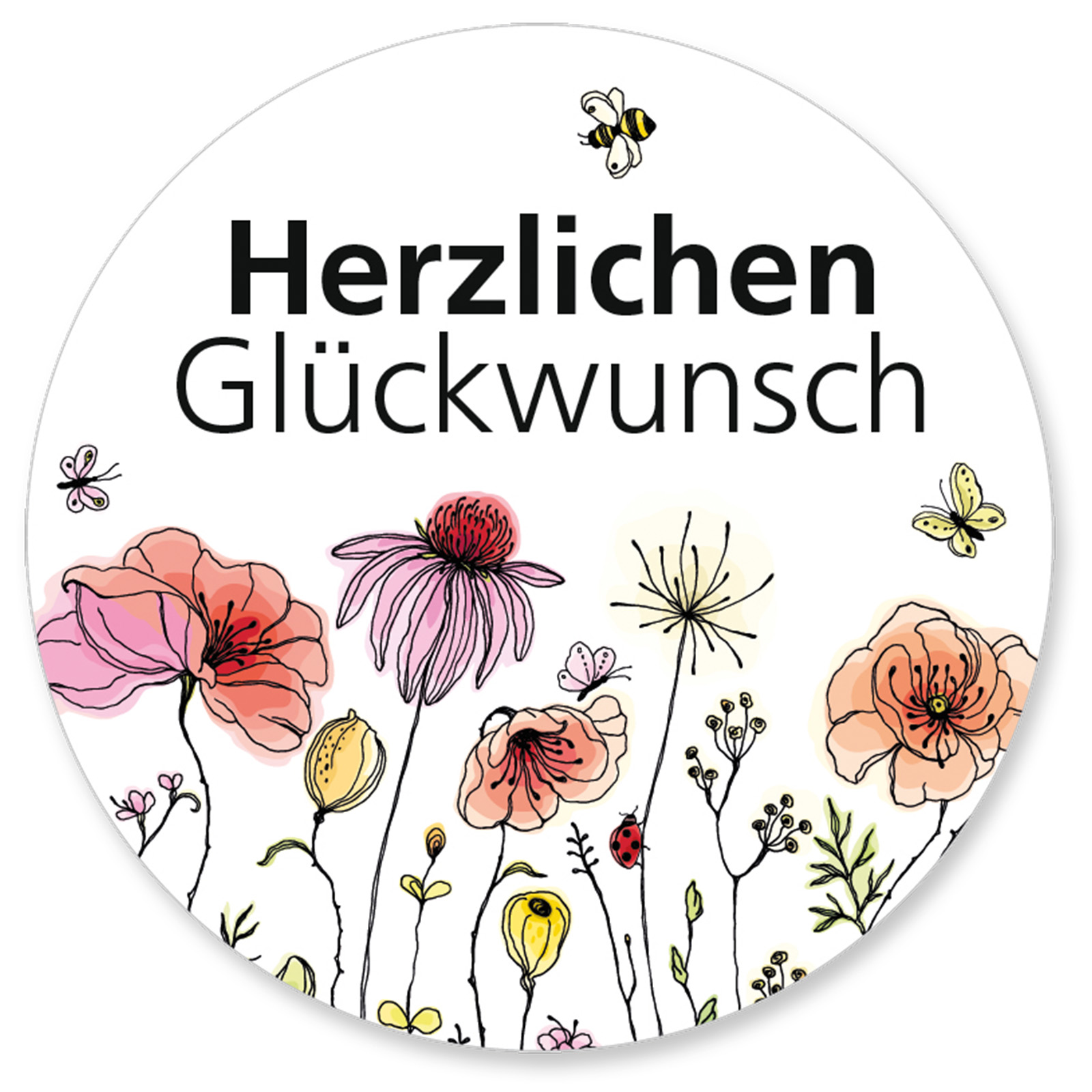 Etikett Blumen Herzlich Glückw VE200 Stk. Ø 65mm weiß/Blumen