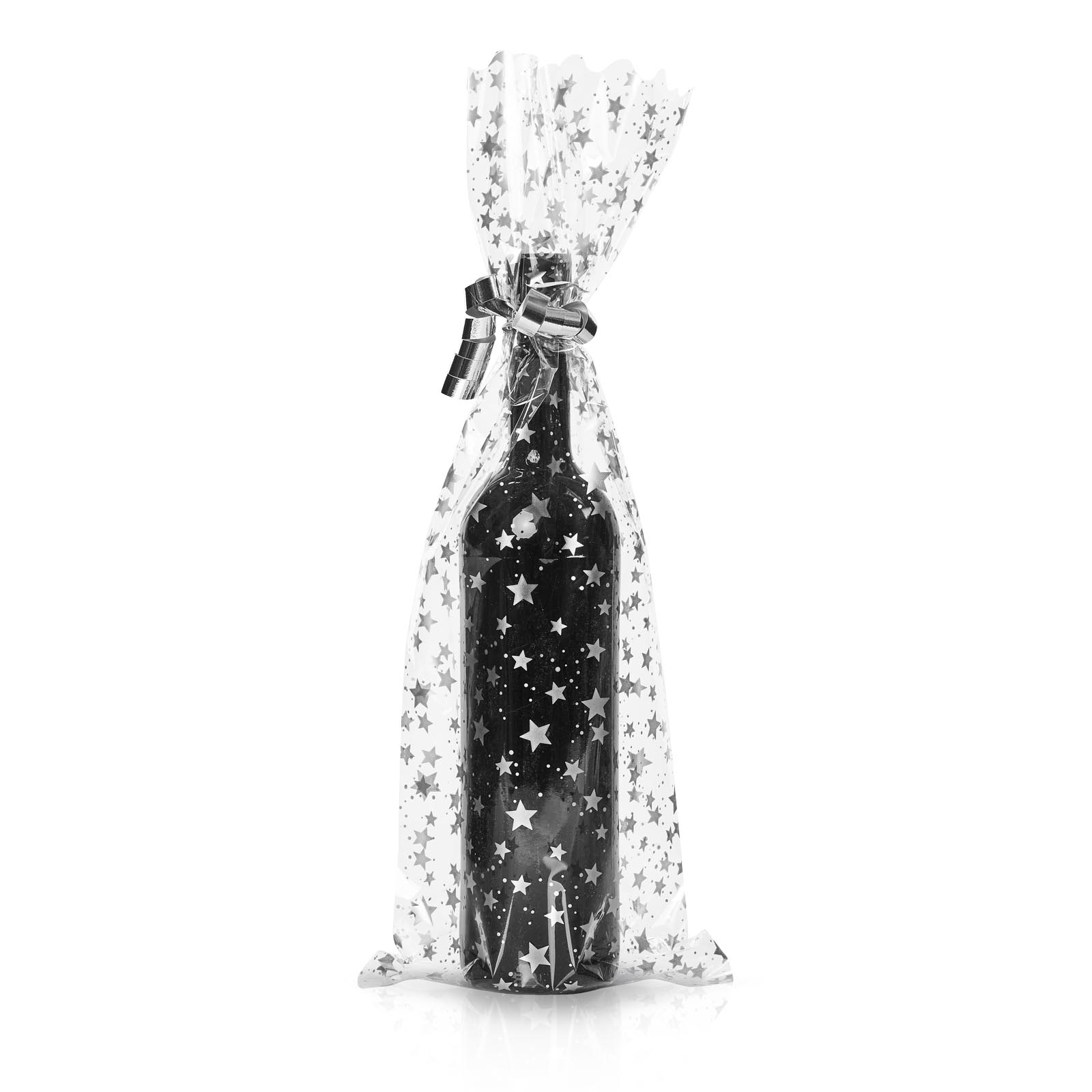 Flaschenbeut 1er Sterne silber 500x180mm,35µ,Wein/Sektflasche