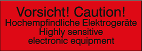 Warnetikett Vorsicht Hochempf. Elektrogeräte 150x50mm Sk. rot
